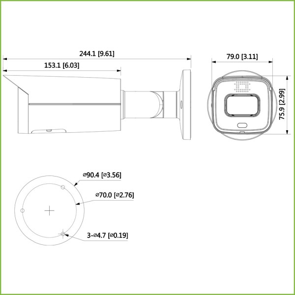 Acquistare DAHUA IPC-HFW5241T-AS-PV-0360B Telecamera tubolare IP H265 AI 2M WDR Starlight+ 1LED/2IR60m 3.6mm IP67 IK10 PoE AUDIO