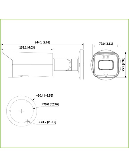 Acheter DAHUA IPC-HFW5241T-AS-PV-0360B Caméra tubulaire IP H265 IA 2M WDR Starlight+ 1LED/2IR60m 3.6mm IP67 IK10 PoE AUDIO MIC/H