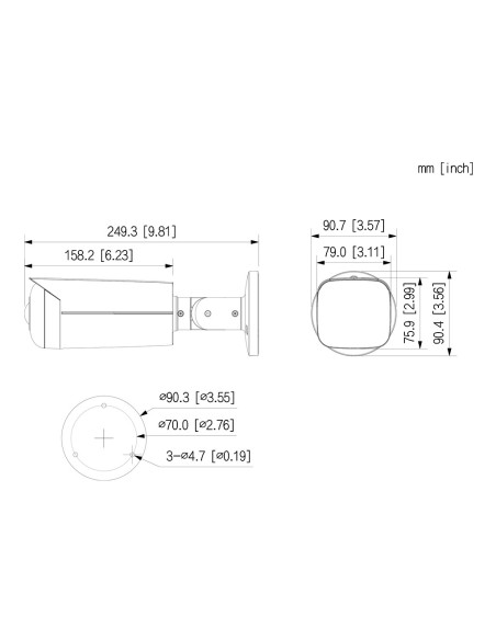 Acheter DAHUA IPC-HFW3441T-AS-P Caméra IP tubulaire grand angle H265 4M WDR Starlight IR 20 m 2.1mm IP67 PoE AUDIO MIC E/S IA