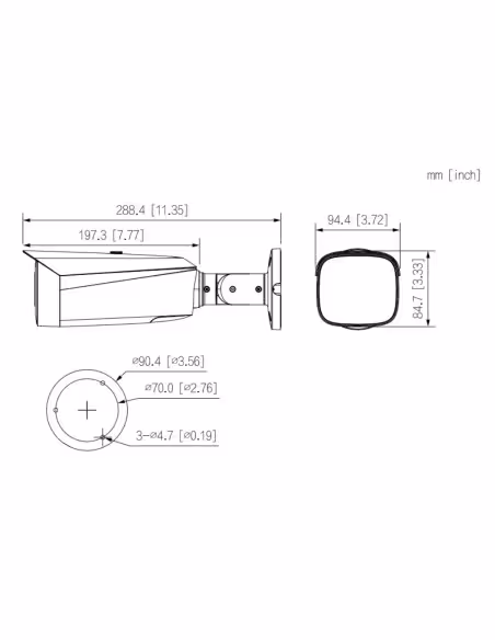 Comprar DAHUA IPC-HFW5849T1-ASE-LED-0360B-S2 Tubular IP H265 8M FULL COLOR WDR140dB Starlight LED60m 3.6mm IP67 ePoE SD MIC AUDI
