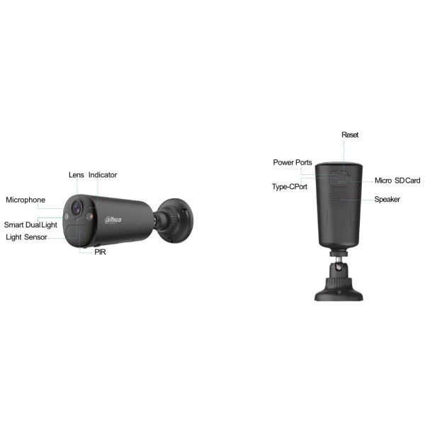 Comprar DAHUA BF8CA-XL/M0508 Tubular IP H265 8M Iluminación Dual LED20m/IR15m 2.1mm IP66 PIR MIC/Altavoz WiFi AI color negro con