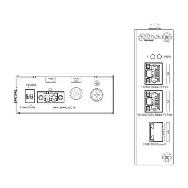 Acquistare DAHUA PFS3103-1GT1ET-60-V2 Switch Hardened PoE 2.0 2 porte (1p 10/100 + 1p Gigabit) +1SFP Uplink Gigabit 60W Non gest