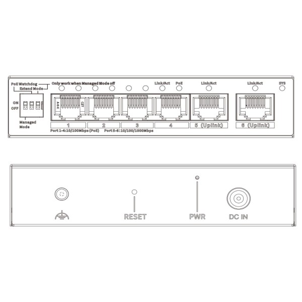 Acheter DAHUA CS4006-4ET2GT-60 Switch PoE 4 ports 10/100 + 2RJ45 Uplink Gigabit 60W gérable dans le Cloud Layer2