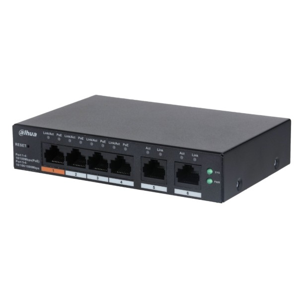 Acheter DAHUA CS4006-4ET-60 switch PoE 4 ports 10/100 + 2 RJ45 uplink Gigabit 60 W gérable dans le Cloud couche 2