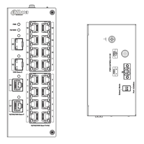 Acquista DAHUA HS3220-16GT-190 Switch Hardened PoE 16 porte Gigabit (2RJ45+2SFP) Uplink Gigabit 190W Non gestibile Layer2