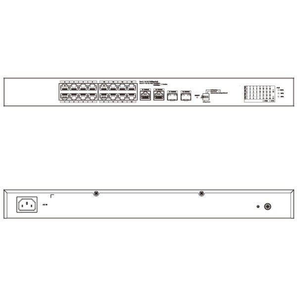 Acquistare DAHUA CS4218-16ET-190-V2 Switch PoE 16 porte 10/100 + 2 Combo Gigabit RJ45/SFP Uplink 190W gestibile in Cloud Layer2