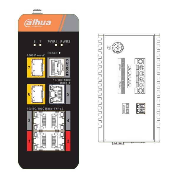 Acquistare DAHUA IS4207-4GT-120 Switch PoE 2.0 industriale 4 porte Gigabit + 3 uplink Gigabit (2SFP + 1RJ45) 120W gestibile Laye