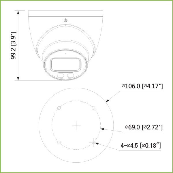 Acquistare DAHUA HAC-HDW2249T-A-LED MiniDomo HDCVI 4IN1 2M 1080P FULL COLOR WDR Starlight LED 40 m 3.6mm IP67 AUDIO MIC