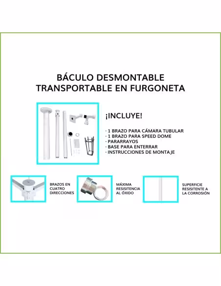 Acheter OEM KIT-BACULO-35-GRIS Mât démontable de 3,5 m de hauteur en acier galvanisé de couleur grise avec support pour caméra e