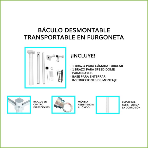 Comprar OEM KIT-BACULO-35-NEGRO Báculo desmontable de 3,5m de altura en acero galvanizado de color negro con soporte para cámara