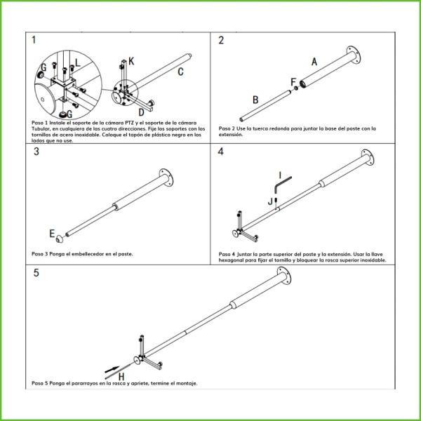Comprar OEM KIT-BACULO-35-NEGRO Báculo desmontable de 3,5m de altura en acero galvanizado de color negro con soporte para cámara