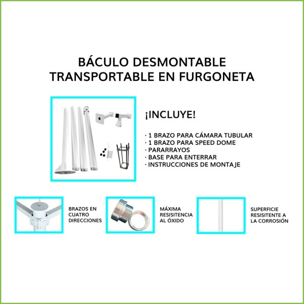 Acheter OEM KIT-BACULO-60-BLANCO Mât démontable de 6 m de hauteur en acier galvanisé de couleur blanche avec support pour caméra