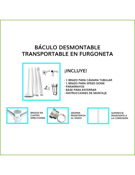 Acheter OEM KIT-BACULO-60-BLANCO Mât démontable de 6 m de hauteur en acier galvanisé de couleur blanche avec support pour caméra