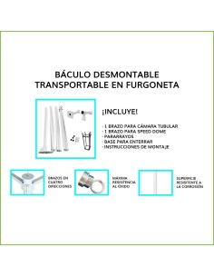 Comprar OEM KIT-BACULO-60-NEGRO Báculo desmontable de 6m de altura en acero galvanizado de color negro con soporte para cámara y 2