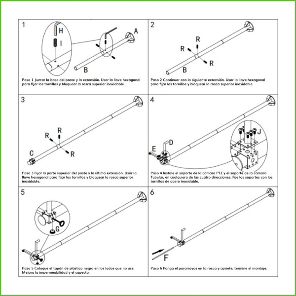 Comprar OEM KIT-BACULO-60-NEGRO Báculo desmontable de 6m de altura en acero galvanizado de color negro con soporte para cámara y