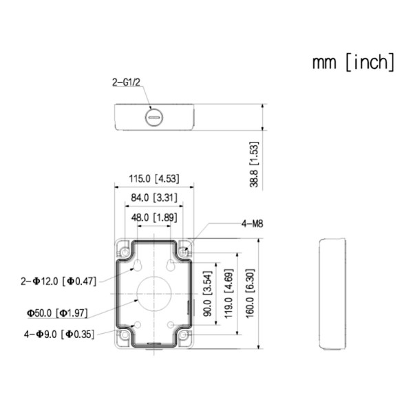 Comprar DAHUA PFA120-V2 Caja conexiones rectangular con anclaje en 4 puntos para PFW PFB300S PFB303W PFB305W PFB306W