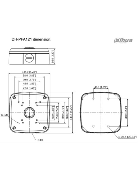 Acheter DAHUA PFA121-V3 boîte de jonction rectangulaire IP66 étanche (waterproof) pour caméras Dahua avec fixation en 4 points