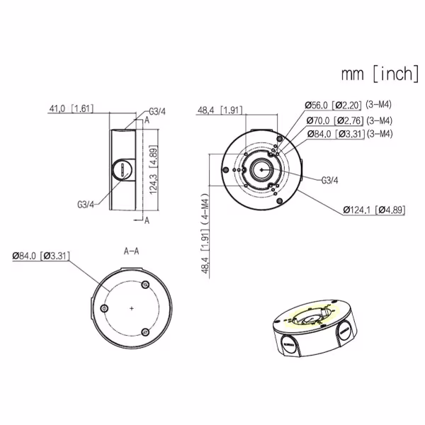 Comprar DAHUA PFA130-E-V3 Caja conexiones impermeable para cámaras tubulares y Minidomos Dahua con anclaje en 3 puntos