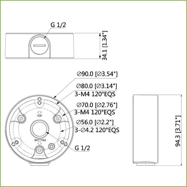 Kaufen DAHUA PFA135-B Anschlussdose für IPC-HFW1/3/5 und HAC-HFW1/2/ME1 mit 3-Punkt-Befestigung Farbe Schwarz