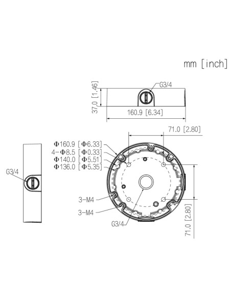 Comprar DAHUA PFA138-B-V3 Caja conexiones circular para HDBWx Dahua con anclaje en 3 o 4 puntos. Color Negro