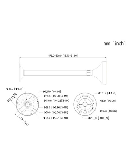 Kaufen DAHUA PFB2211C Deckenmontagehalterung für Dome-Kameras. Verstellbar 475–800 mm