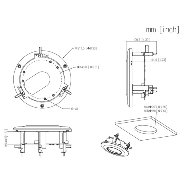 Acheter DAHUA PFB5201C Support de montage au plafond pour encastrer HDBWxxE-Zxx
