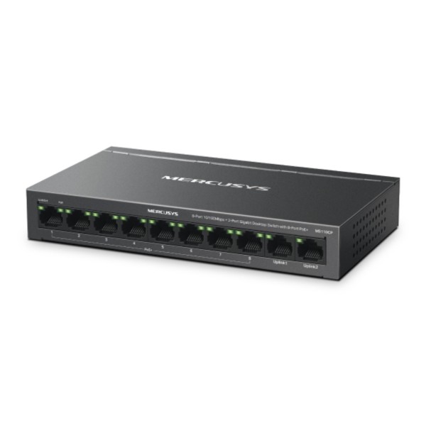 TP-LINK MS110CP Switch Mercusys mit 8 Ports 10/100 Mbit/s + 2 Gigabit-Ports mit 8 PoE-Ports+