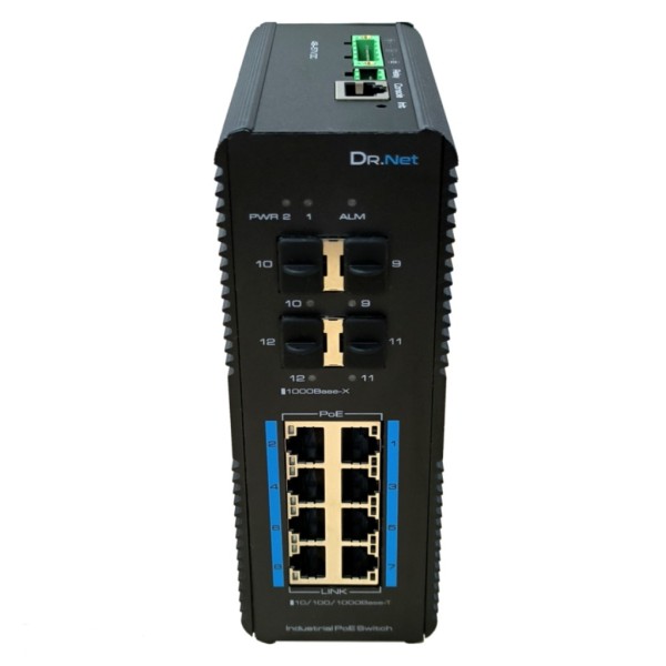 Acheter DRNET ISGE12L2-8P-144W Switch PoE industriel 8 ports Gigabit + 4 SFP Gigabit 144 W gérable couche 2