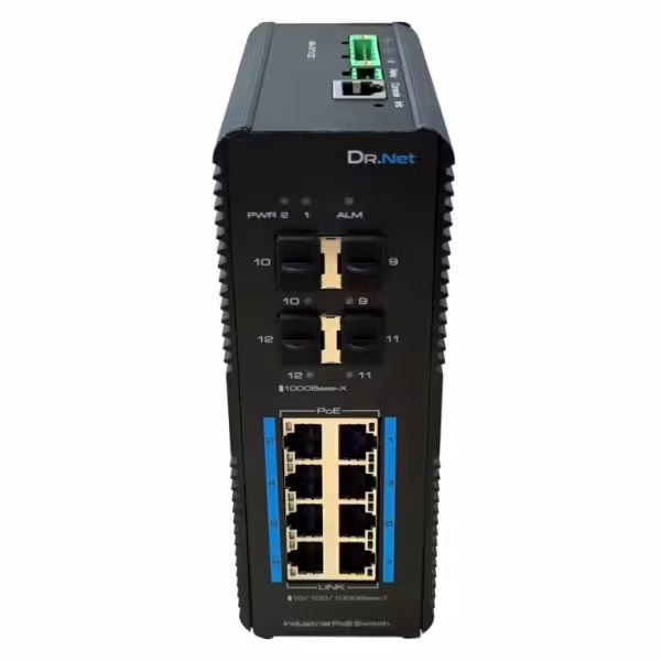 Comprar DRNET ISGE12L2-8P-144W Switch PoE Industrial 8 puertos Gigabit +4SFP Gigabit 144W Gestionable Layer2