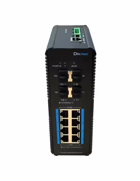 Comprar DRNET ISGE12L2-8P-144W Switch PoE Industrial 8 puertos Gigabit +4SFP Gigabit 144W Gestionable Layer2