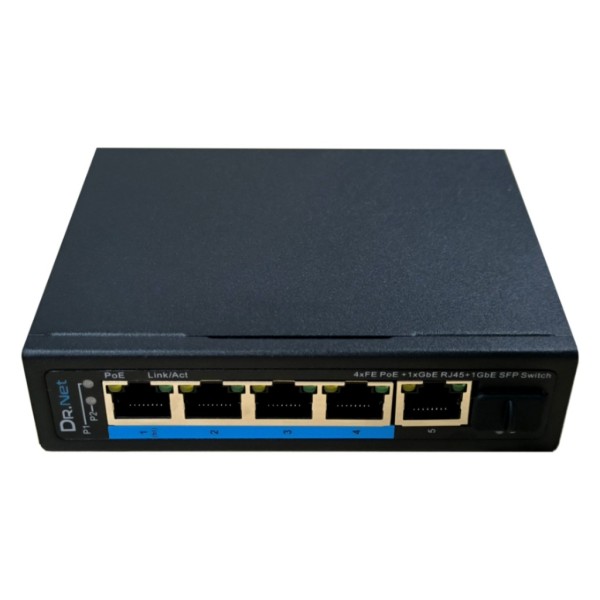 Kaufen DRNET ISFE06-4P-90W Switch PoE Industrial 4 Ports 10/100 +1RJ45 Gigabit +1SFP Gigabit 90W nicht verwaltbar