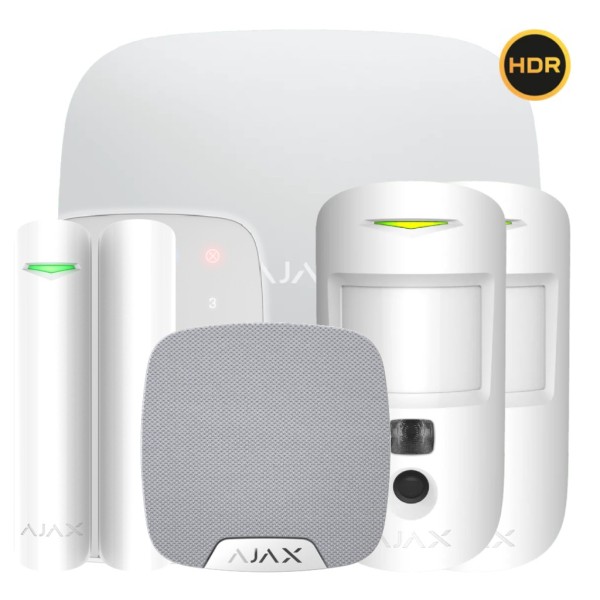 Acheter le kit Ajax blanc AJAX HUB2KIT4G-DP-PHOD-HDR-WH1. Hub 2 4G + 2MotionCam HDR PhOD + DoorProtect + KeyPad + HomeSiren