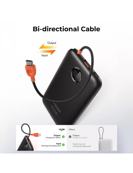 Acheter VEGER VG-W1189 VEGER Power Bank avec écran LCD - Capacité 10000mAh - Entrées USB-C et câble intégré - Sorties USB-C
