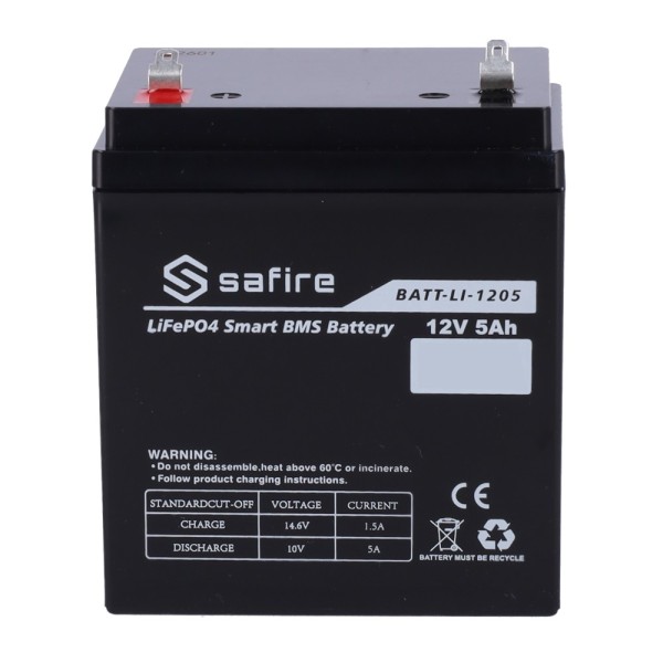 Comprar SAFIRE BATT-LI-1205 Batería recargable - Litio LiFePO4 - Tensión 12V - Capacidad 5Ah - 3000 ciclos - 90 (An) x 101 (Al) 