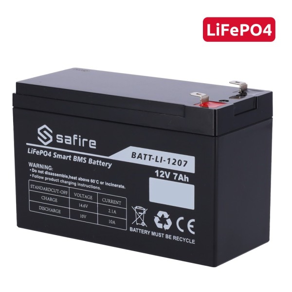 Comprar SAFIRE BATT-LI-1207 Batería recargable - Litio LiFePO4 - Tensión 12V - Capacidad 7Ah - 3000 ciclos - 151 (An) x 97 (Al) 