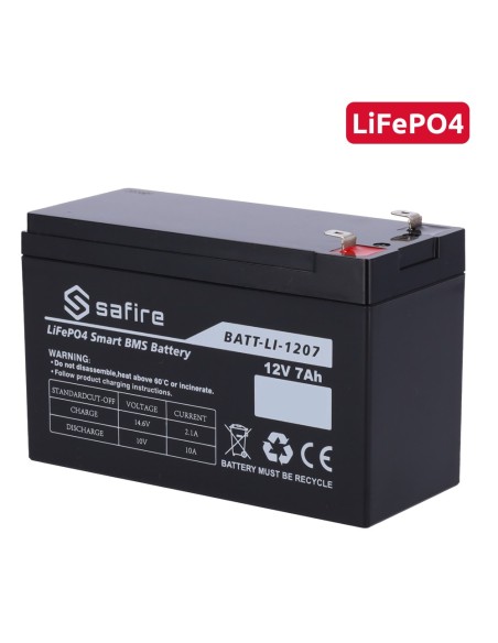 Acheter SAFIRE BATT-LI-1207 Batterie rechargeable - Lithium LiFePO4 - Tension 12V - Capacité 7Ah - 3000 cycles - 151 (L) x 97 (H