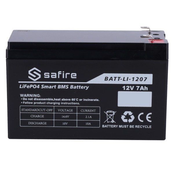 Acheter SAFIRE BATT-LI-1207 Batterie rechargeable - Lithium LiFePO4 - Tension 12V - Capacité 7Ah - 3000 cycles - 151 (L) x 97 (H