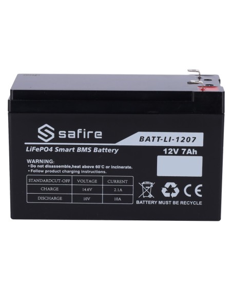 Comprar SAFIRE BATT-LI-1207 Batería recargable - Litio LiFePO4 - Tensión 12V - Capacidad 7Ah - 3000 ciclos - 151 (An) x 97 (Al) 