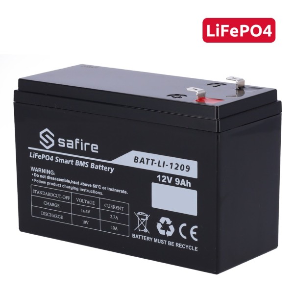 Acheter SAFIRE BATT-LI-1209 Batterie rechargeable - Lithium LiFePO4 - Tension 12V - Capacité 9Ah - 3000 cycles - 151 (L) x 97 (H