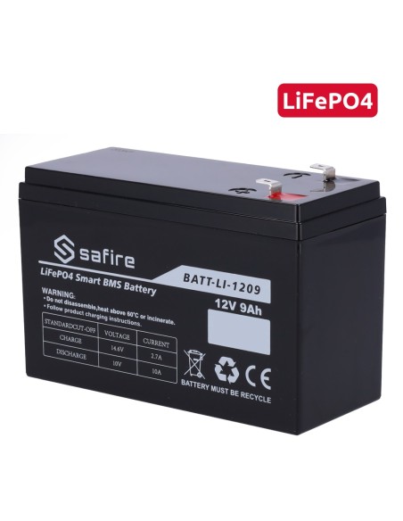 Acheter SAFIRE BATT-LI-1209 Batterie rechargeable - Lithium LiFePO4 - Tension 12V - Capacité 9Ah - 3000 cycles - 151 (L) x 97 (H