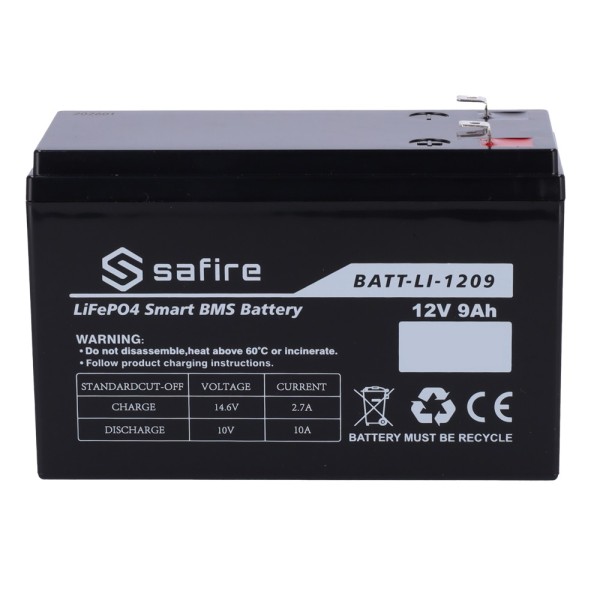 Acheter SAFIRE BATT-LI-1209 Batterie rechargeable - Lithium LiFePO4 - Tension 12V - Capacité 9Ah - 3000 cycles - 151 (L) x 97 (H