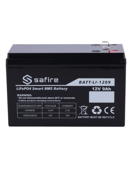 Comprar SAFIRE BATT-LI-1209 Batería recargable - Litio LiFePO4 - Tensión 12V - Capacidad 9Ah - 3000 ciclos - 151 (An) x 97 (Al) 