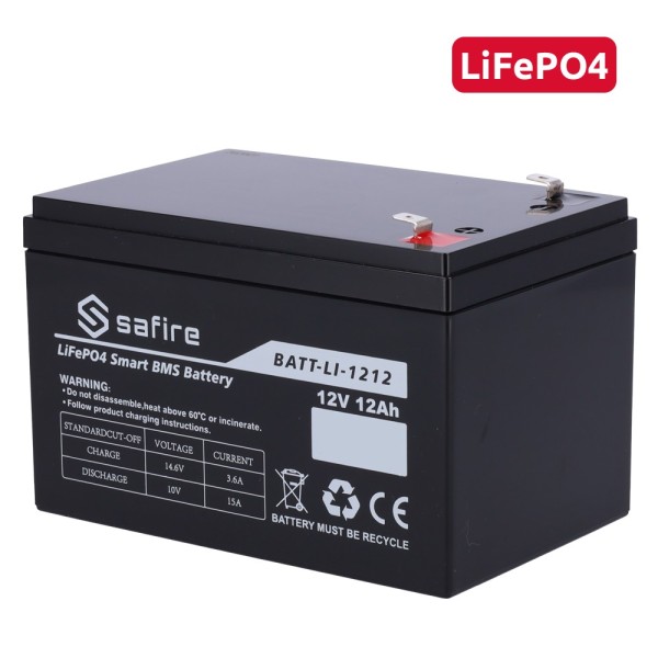 Comprar SAFIRE BATT-LI-1212 Batería recargable - Litio LiFePO4 - Tensión 12V - Capacidad 12Ah - 3000 ciclos - 151 (An) x 99 (Al)