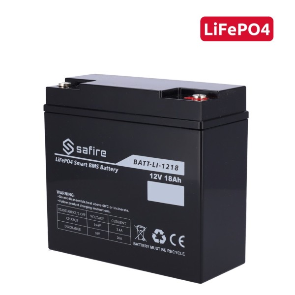 Acheter SAFIRE BATT-LI-1218 Batterie rechargeable - Lithium LiFePO4 - Tension 12V - Capacité 18Ah - 3000 cycles - 151 (L) x 99 (