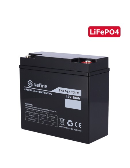 Comprar SAFIRE BATT-LI-1218 Batería recargable - Litio LiFePO4 - Tensión 12V - Capacidad 18Ah - 3000 ciclos - 151 (An) x 99 (Al)