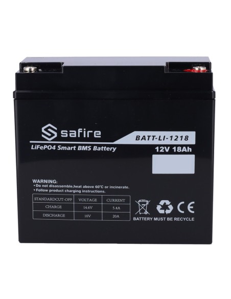 Comprar SAFIRE BATT-LI-1218 Batería recargable - Litio LiFePO4 - Tensión 12V - Capacidad 18Ah - 3000 ciclos - 151 (An) x 99 (Al)
