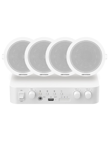 Acquistare HIKVISION DS-QAE1KA80206-4 Kit audio - Amplificatore 80 W - 4 x Altoparlanti da soffitto - Potenza (8 ): 6 W
