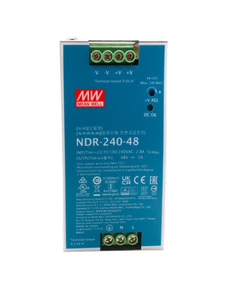 Comprar HIKVISION NDR-240-48 Fuente de alimentación industrial - Salida DC 48 V 5 A / 240 W - 2 salidas DC - Voltaje entrada 100