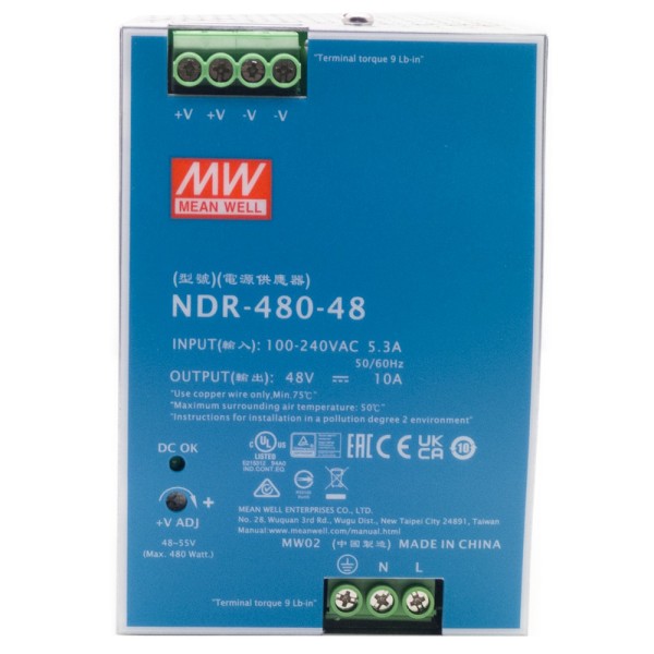 Comprar HIKVISION NDR-480-48 Fuente de alimentación industrial - Salida DC 48 V 10 A / 480 W - 2 salidas DC - Voltaje entrada 10