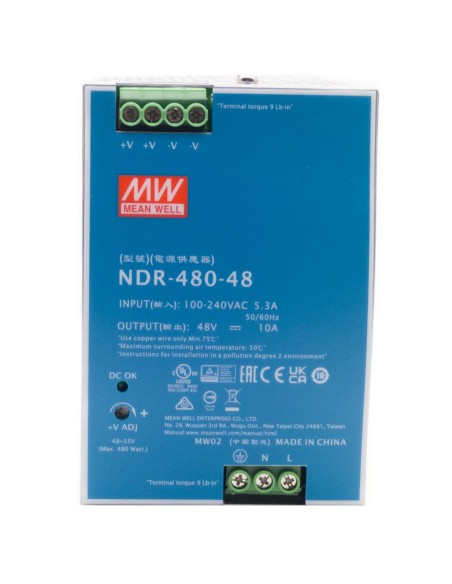 Comprar HIKVISION NDR-480-48 Fuente de alimentación industrial - Salida DC 48 V 10 A / 480 W - 2 salidas DC - Voltaje entrada 10